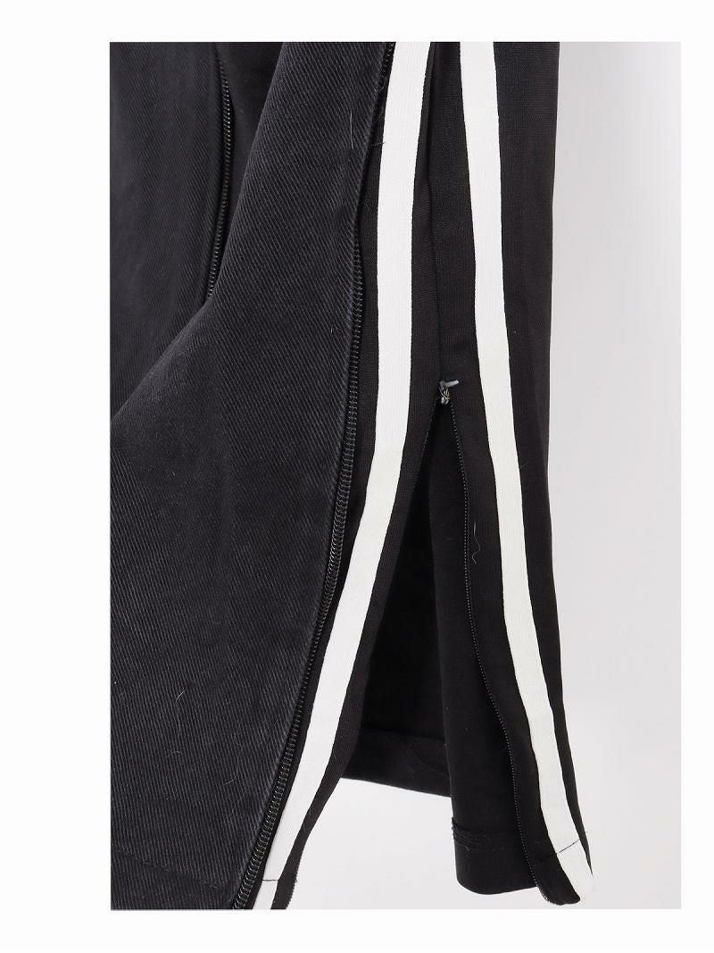 4ジッパーリメイクadidasドッキングブラックワイドデニム【Bb