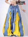 アディダス×イエロー異素材ドッキング再構築ワイドデニムパンツ【Bbヴィンテージ】