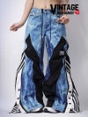 タイダイブルーデニムとadidasトラックパンツを掛け合わせた再構築リメイクワイドパンツ【Bbヴィンテージ】