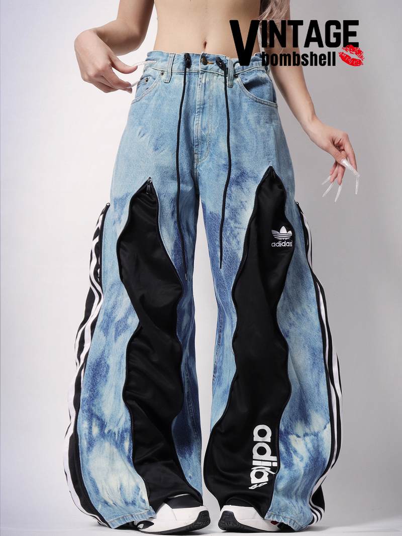裾ロゴが目を引く希少デザインのadidas再構築4ジッパータイダイデニム【Bbヴィンテージ】