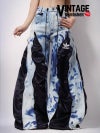 タイダイブルーと艶やかなブラックを組み合わせたadidasリメイクワイドパンツ【Bbヴィンテージ】