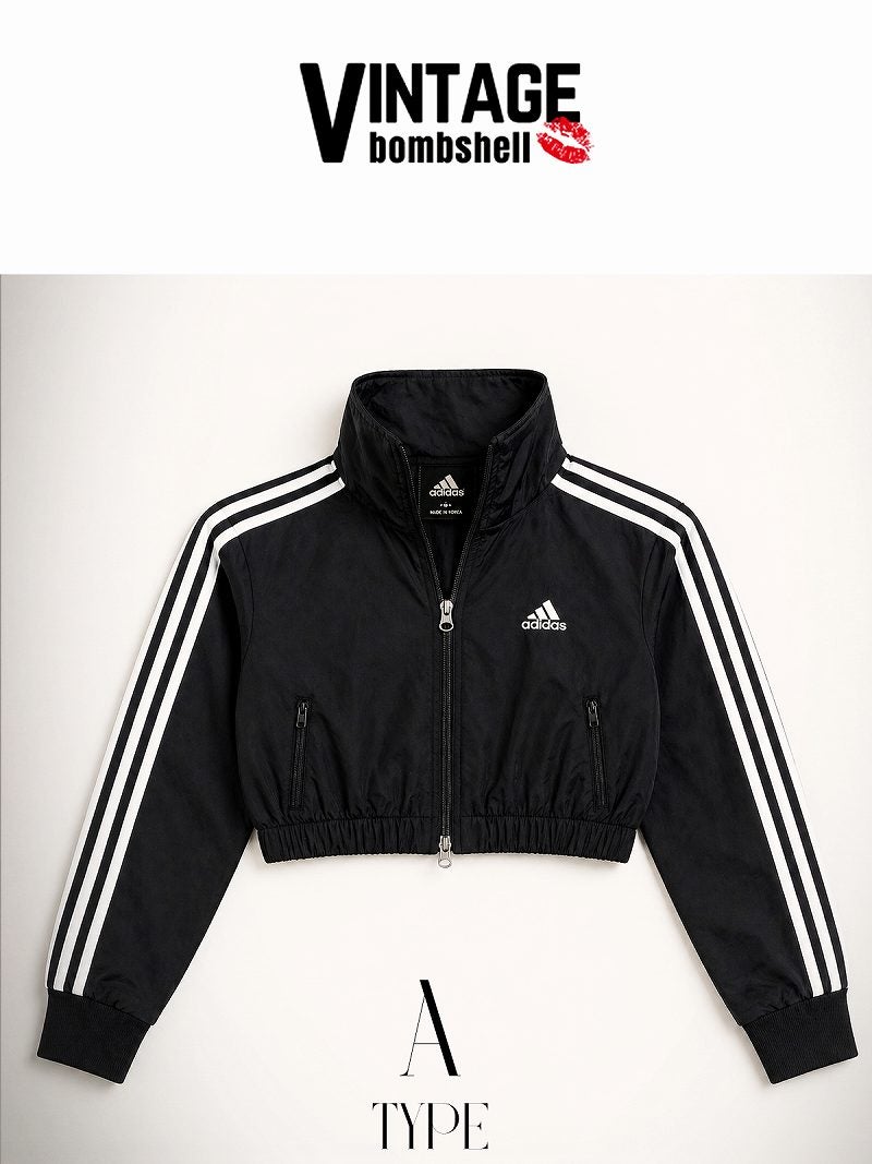 adidasロゴを活かしたリメイククロップド丈トラックジャケット【Bb