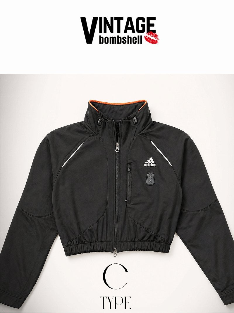 adidasロゴを活かしたリメイククロップド丈トラックジャケット【Bb