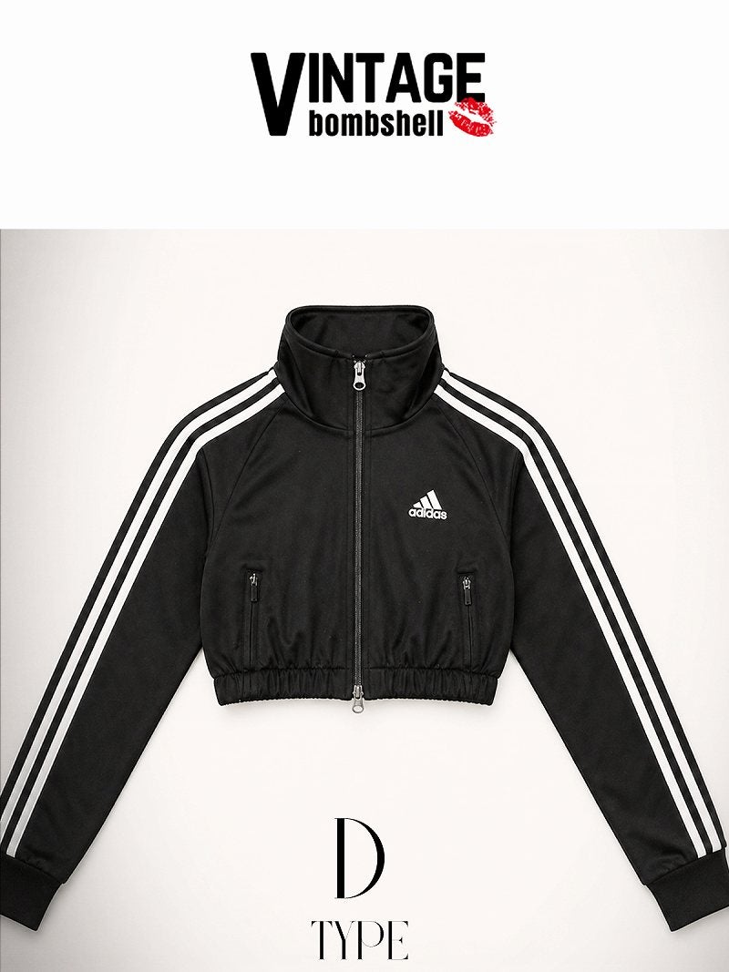 adidasロゴを活かしたリメイククロップド丈トラックジャケット【Bb