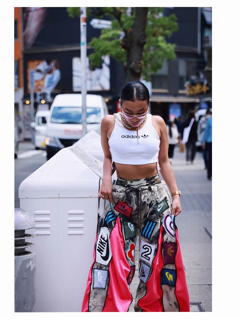 Nike×adidas異素材ミックスの4ジッパー再構築ワイドリメイクパンツ【Bb
