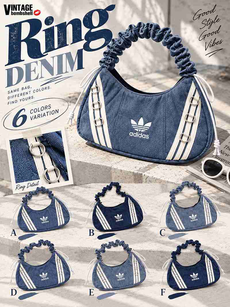 リング付きadidasリメイク2wayデニムハンドバッグ【Bbヴィンテージ】